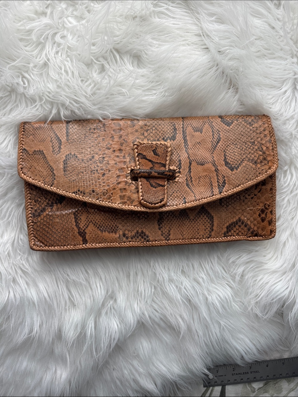 Vintage Brown Leather snakeskin Clutch Wallet